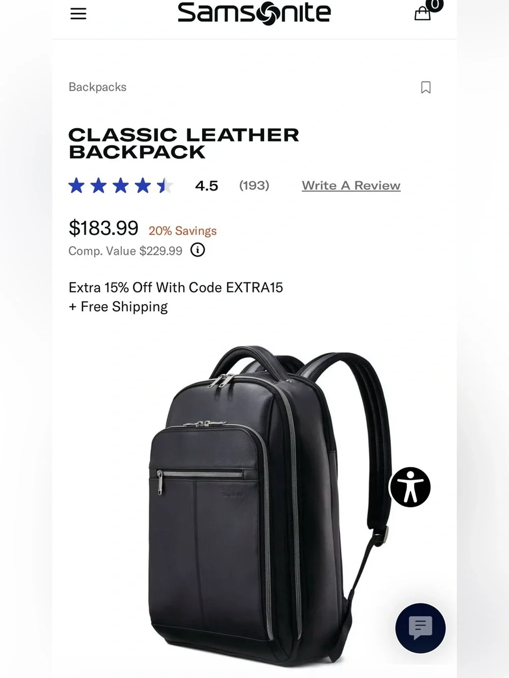 Samsonite Classic Leather Backpack - black leather